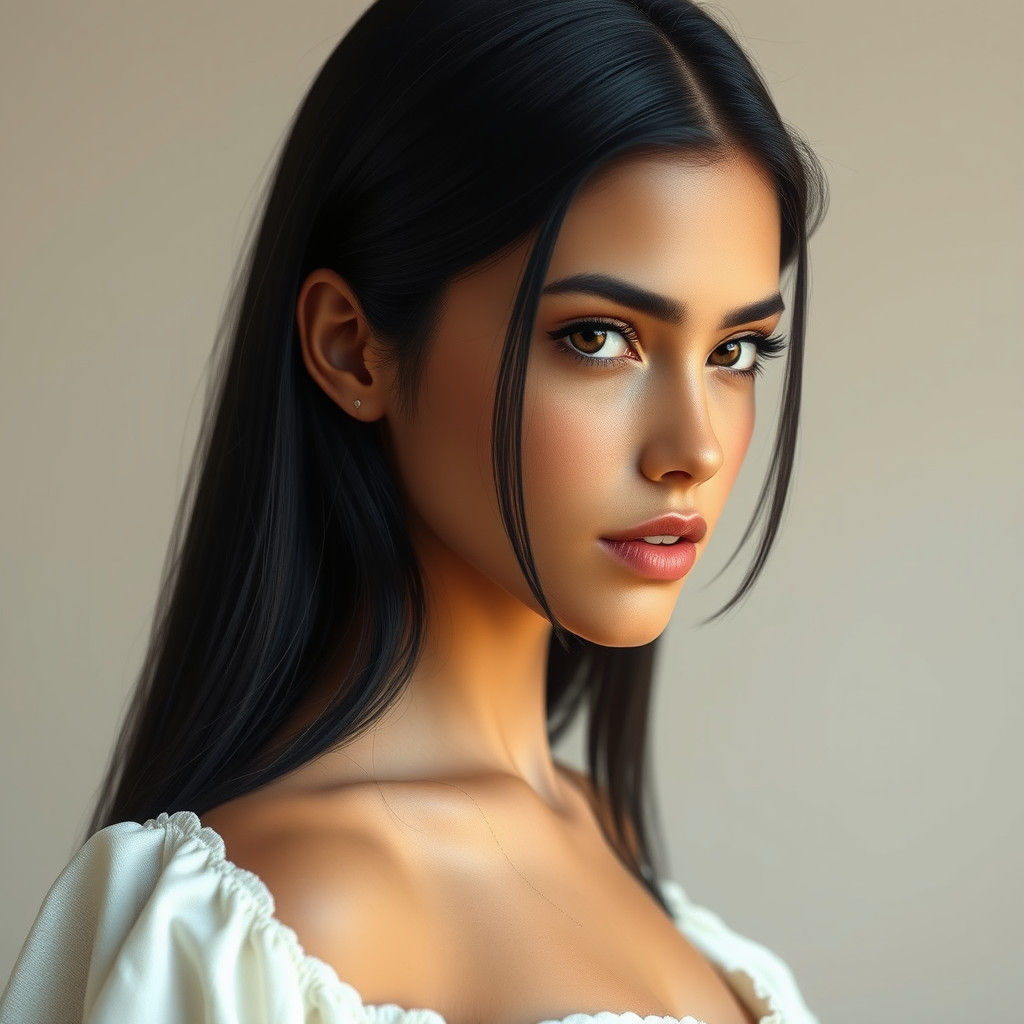 Mediterranean Woman Portrait in Detailed Matte Style