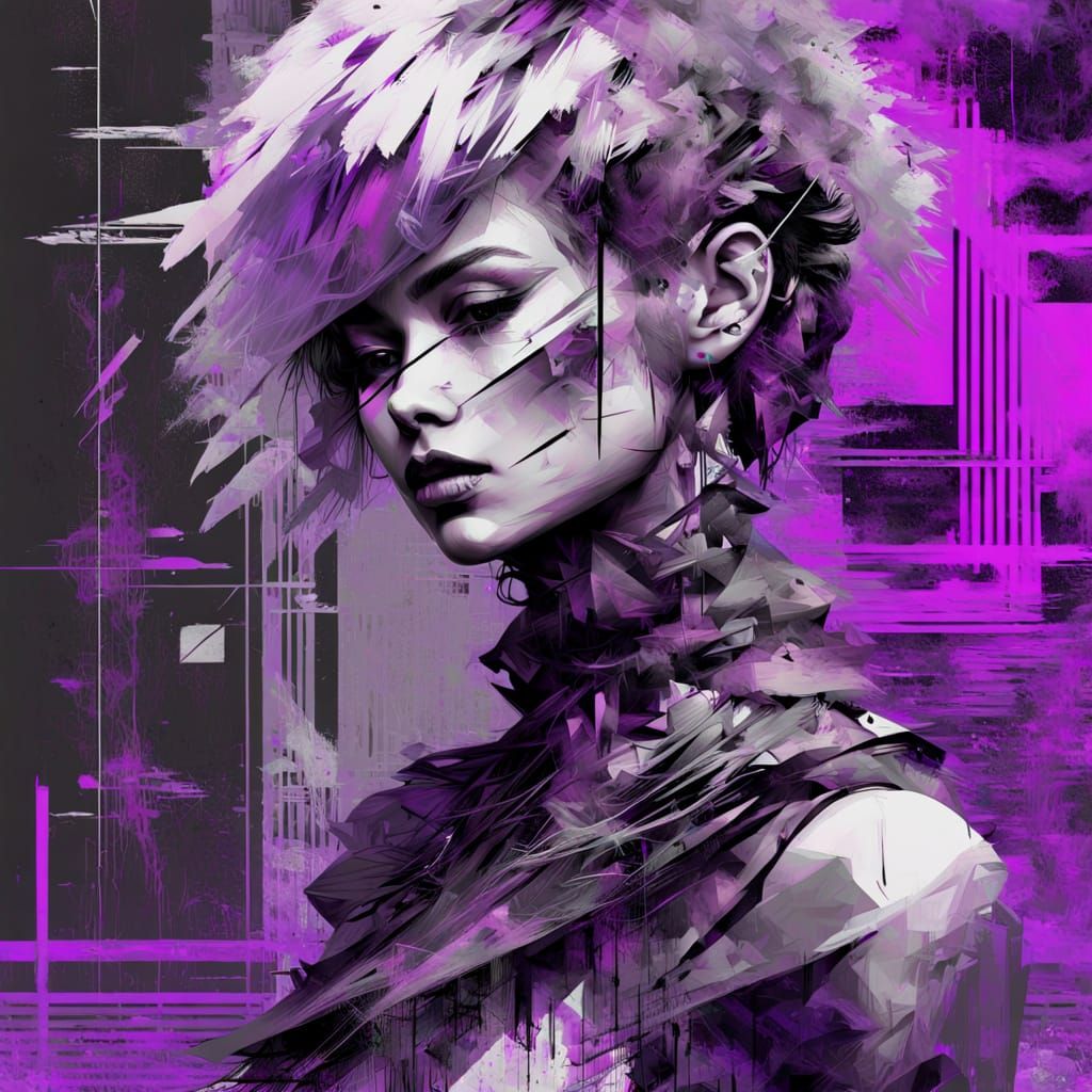 Glitchcore Vaporwave Digital Painting with Abstract Geometry