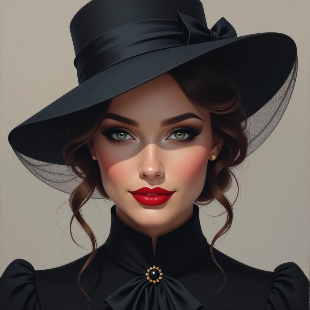 Mysterious Woman in Dark Oil Painting