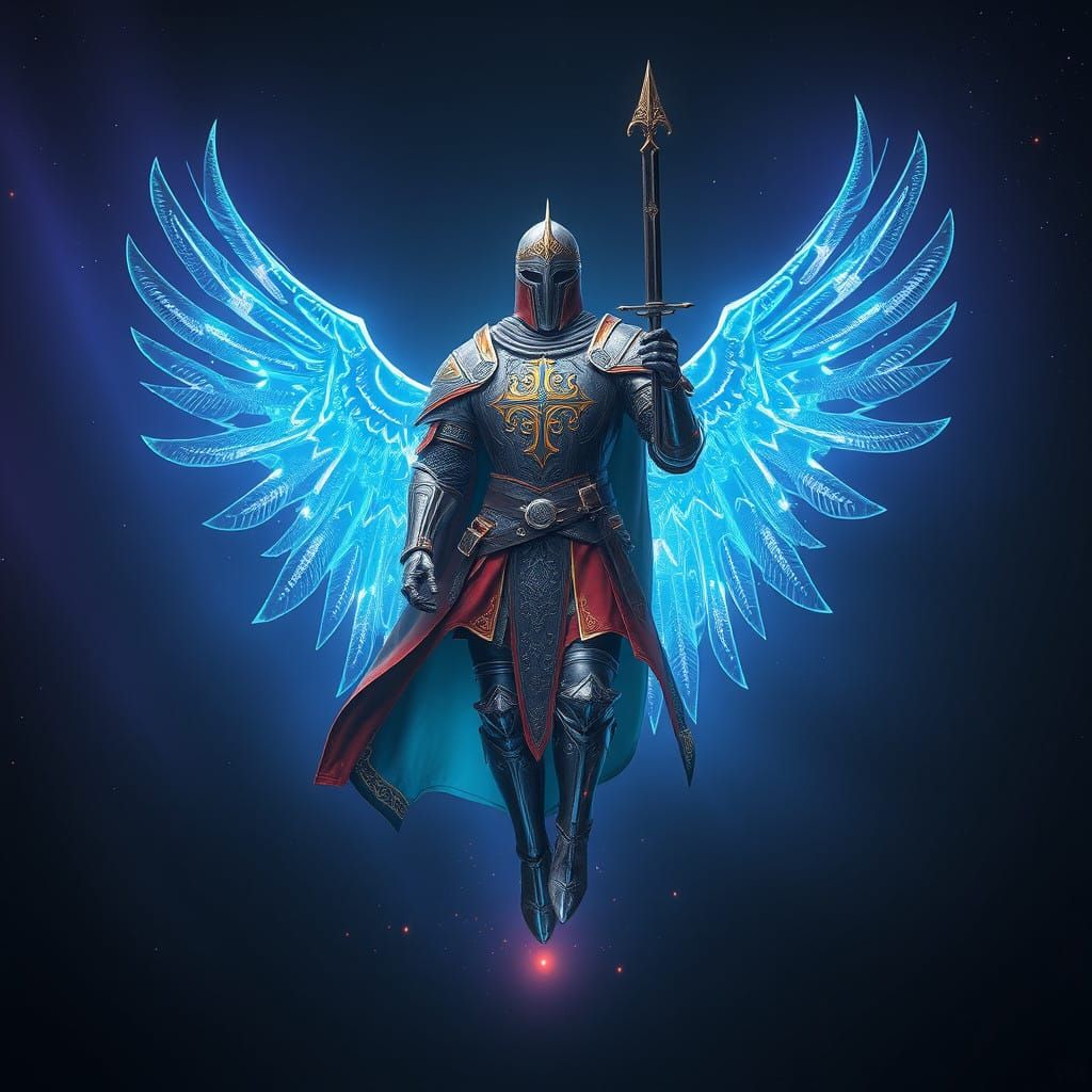 Majestic Templar Knight Hologram in Luxurious Nebula