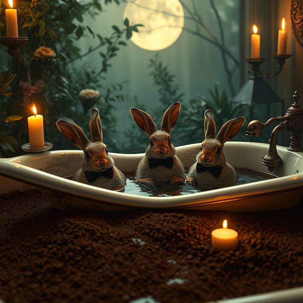 Whimsical Hares in Coffee Grounds, Romantic Atmosphere