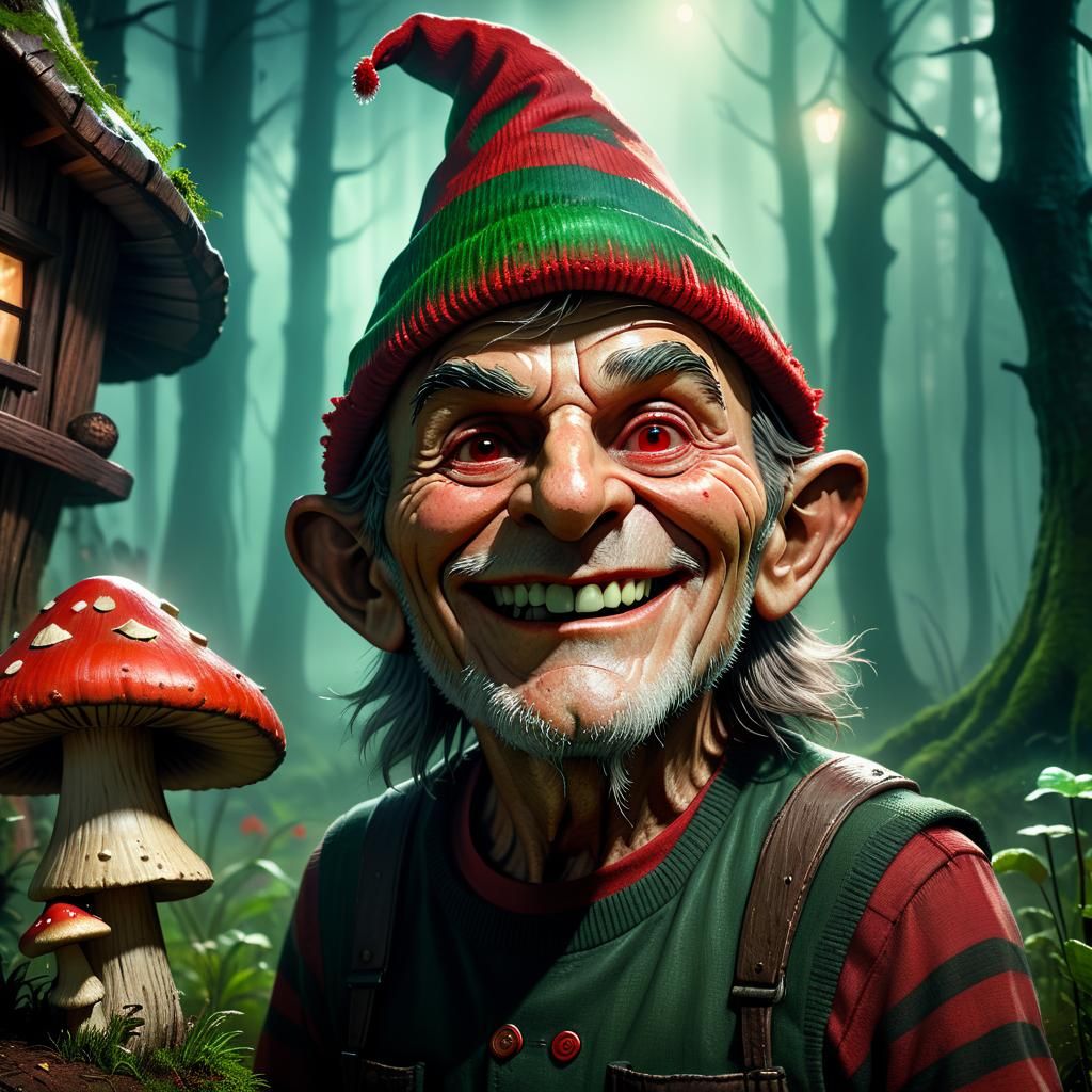 Freddy Kruger as Gnome in Hyperrealistic Digital Art