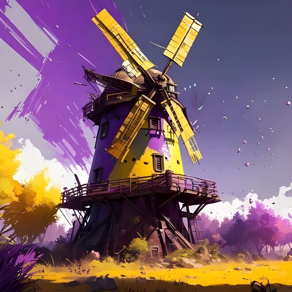 Dieselpunk Windmill in Acrylic Art Style