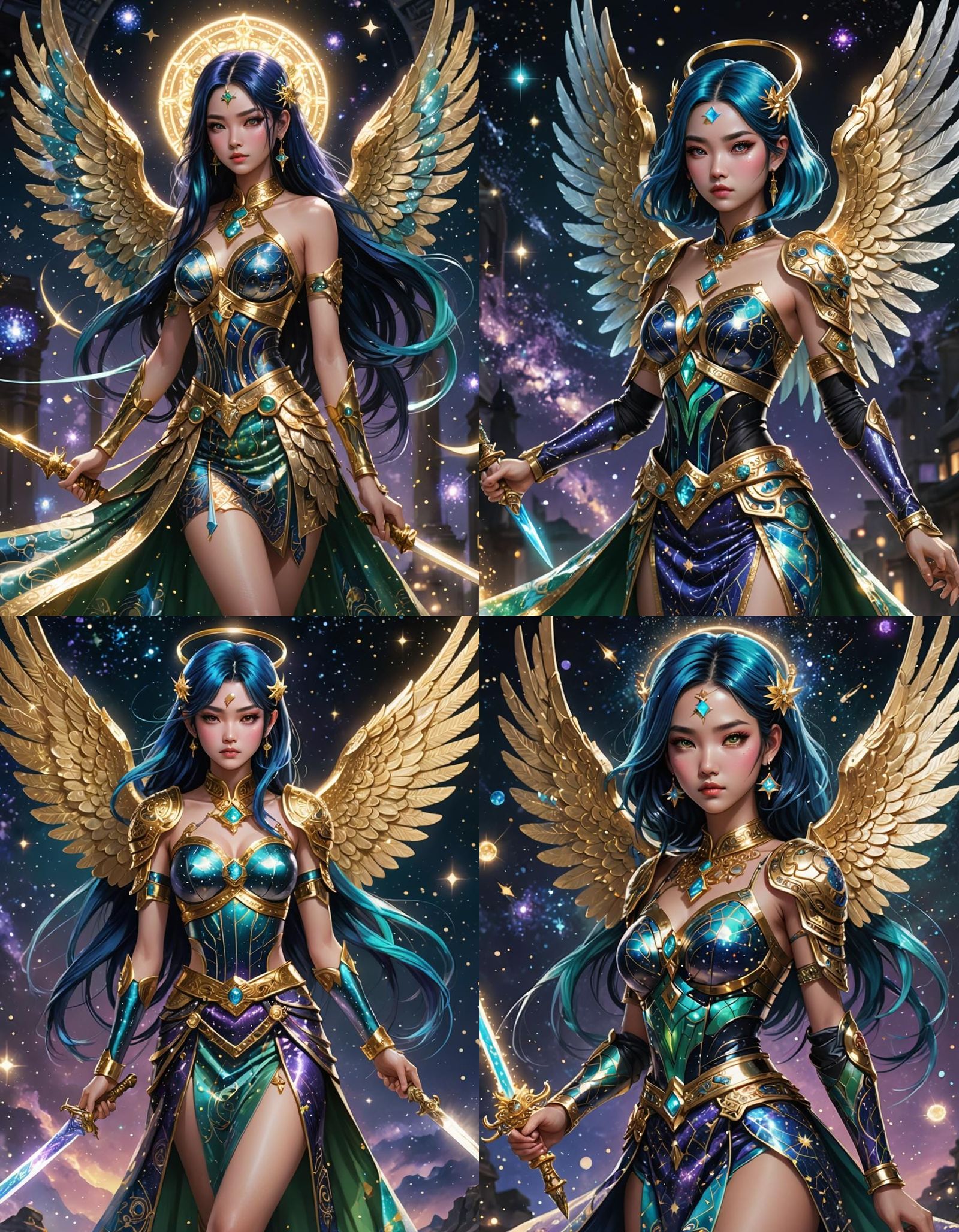 Anime Girl with Cosmic Sword in Luxurious Church