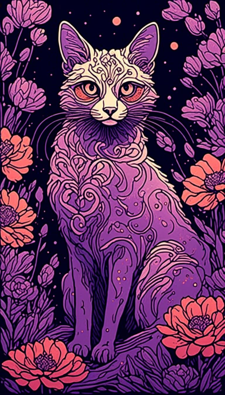 Funky Cat in Flowers