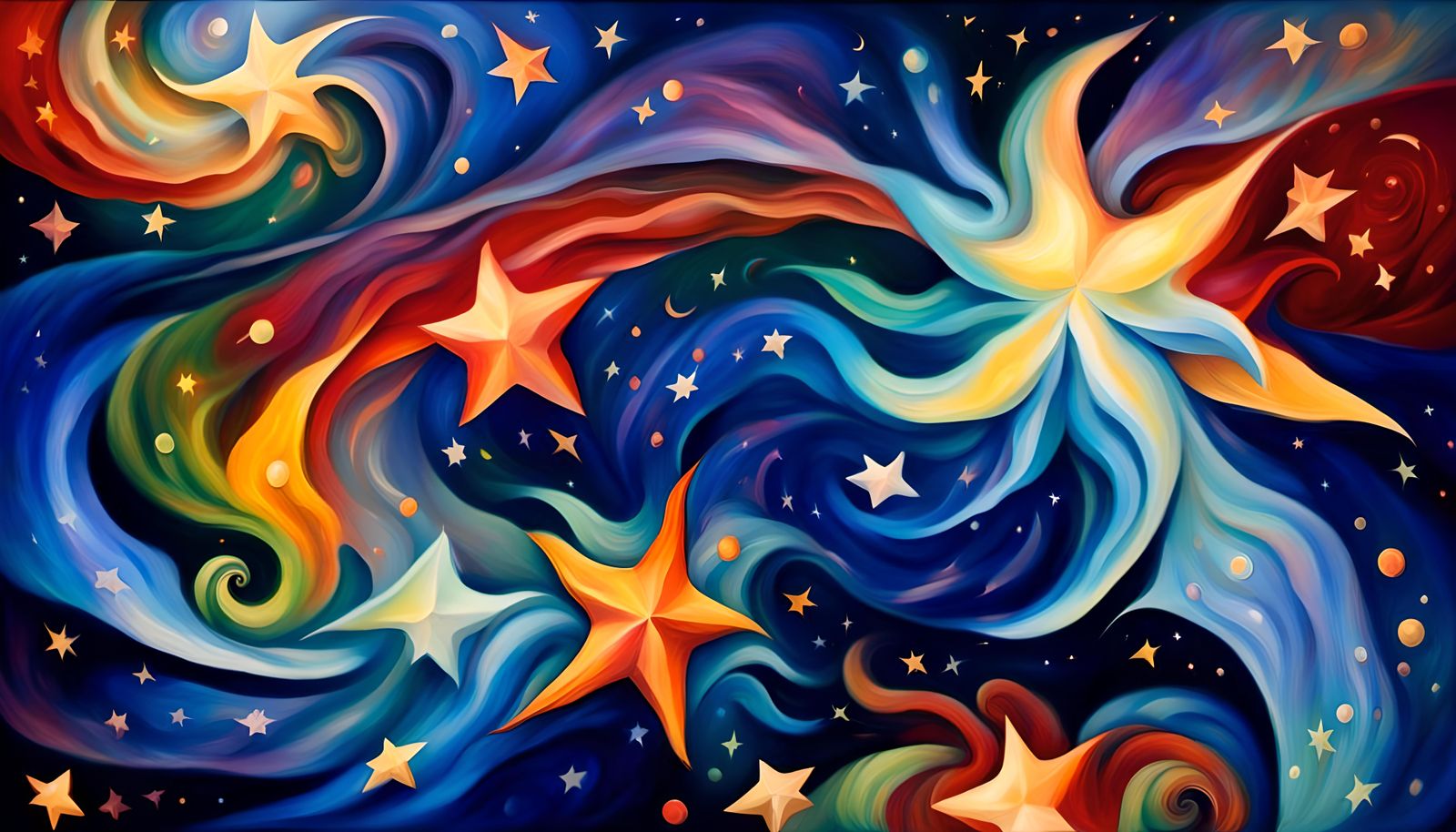 Cosmic Star Dance in Vivid Impasto Oil Style