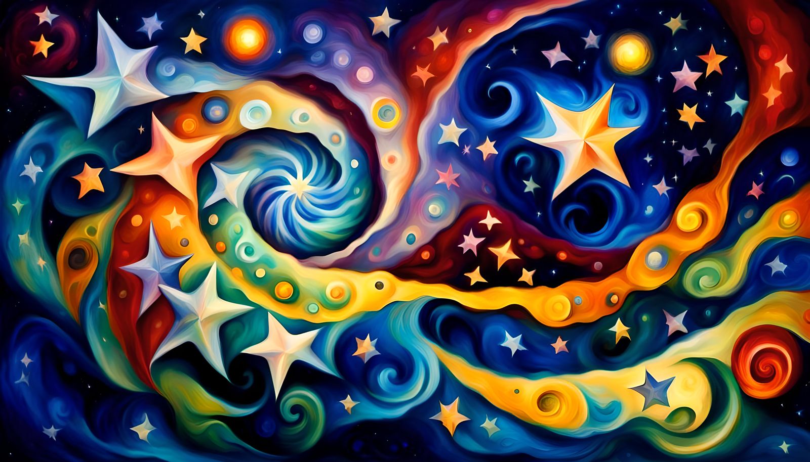 Swirling Stars in Vivid Impasto Oil Painting