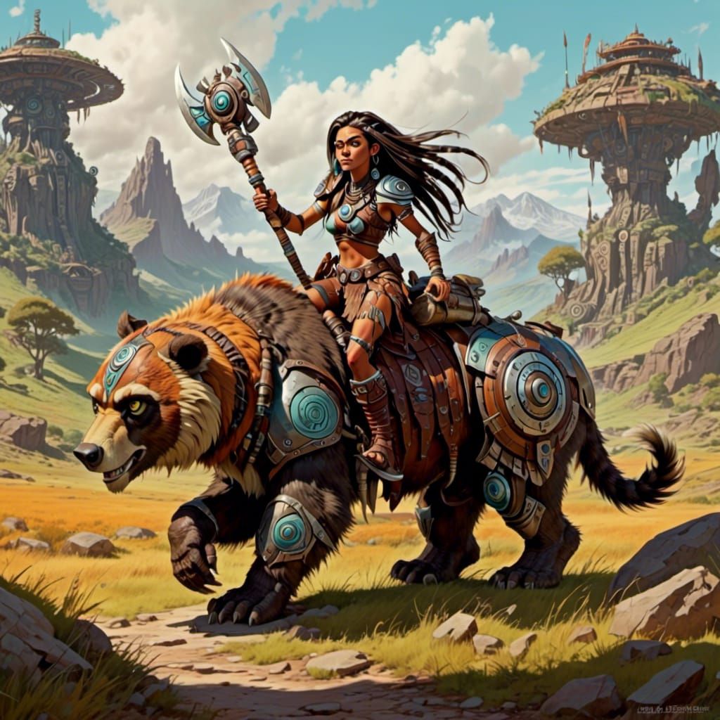 Plains warrior Primrose Dew and her companion Gnasher