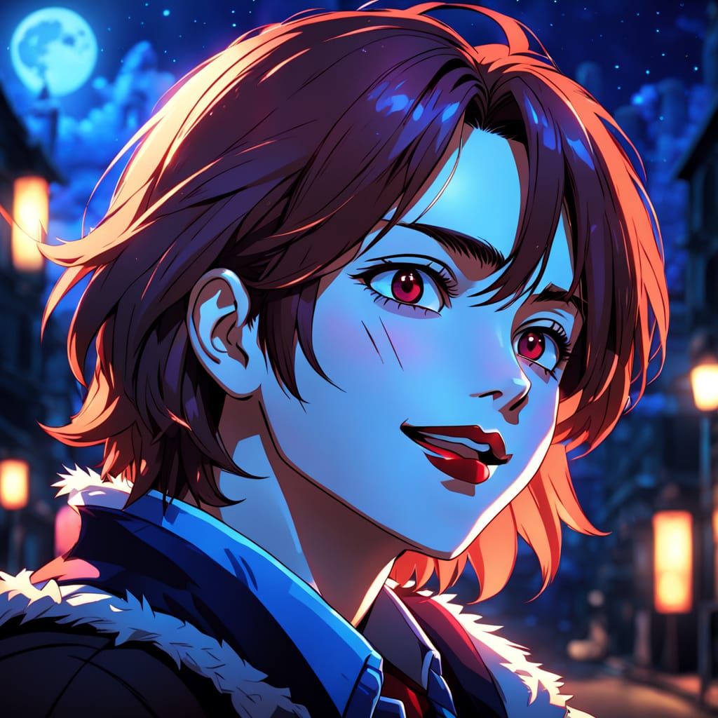 Smiling Man in Nighttime Anime Portrait