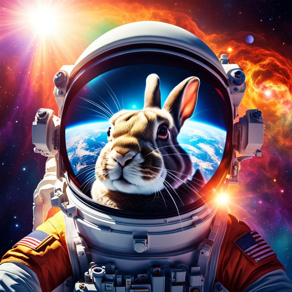Astronaut Rabbit in Space: Photorealistic Digital Art