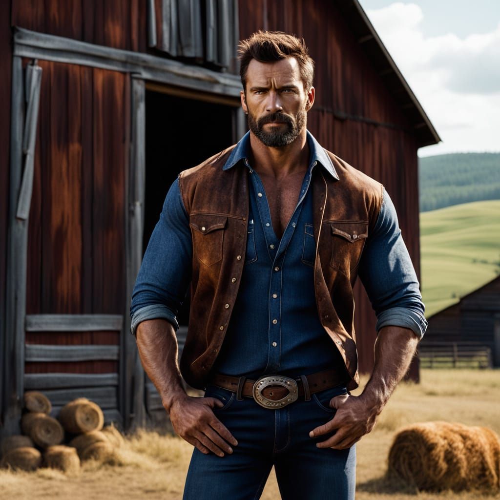 Handsome Cowboy in Rustic Barn, Cinematic Style