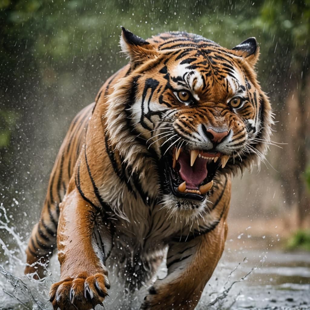 Angry Tiger Lunging: Wildlife Photography in Motion