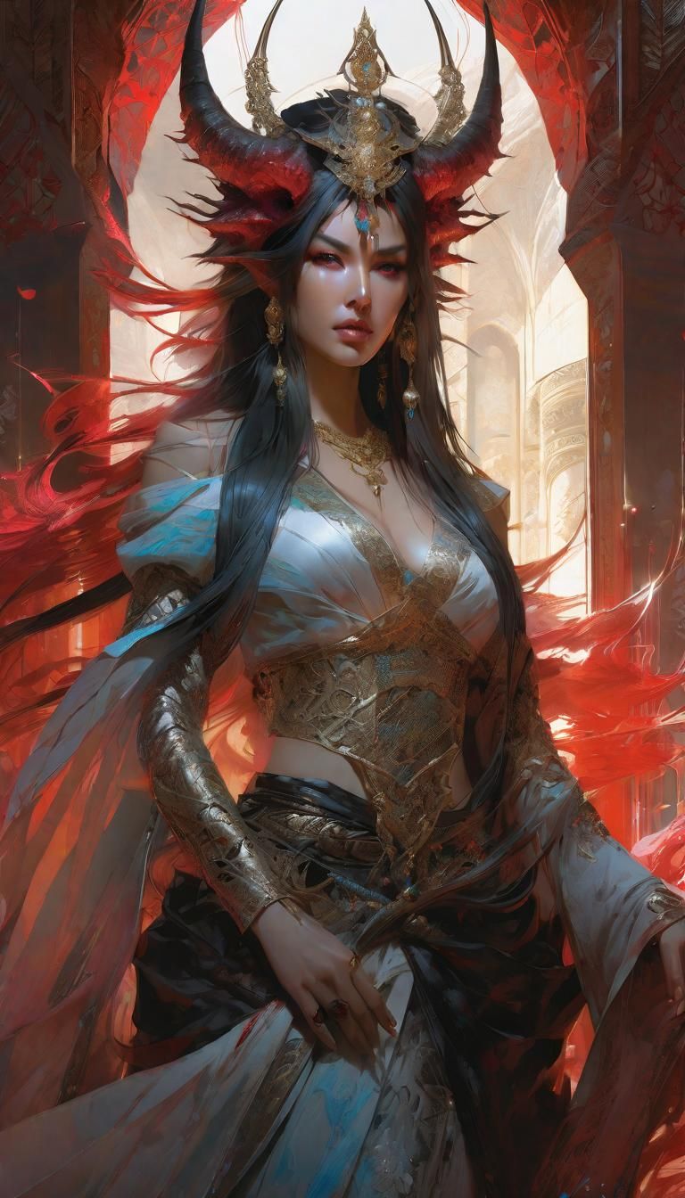 Arabic Mage Demon Princess Portrait in Splash Art Style