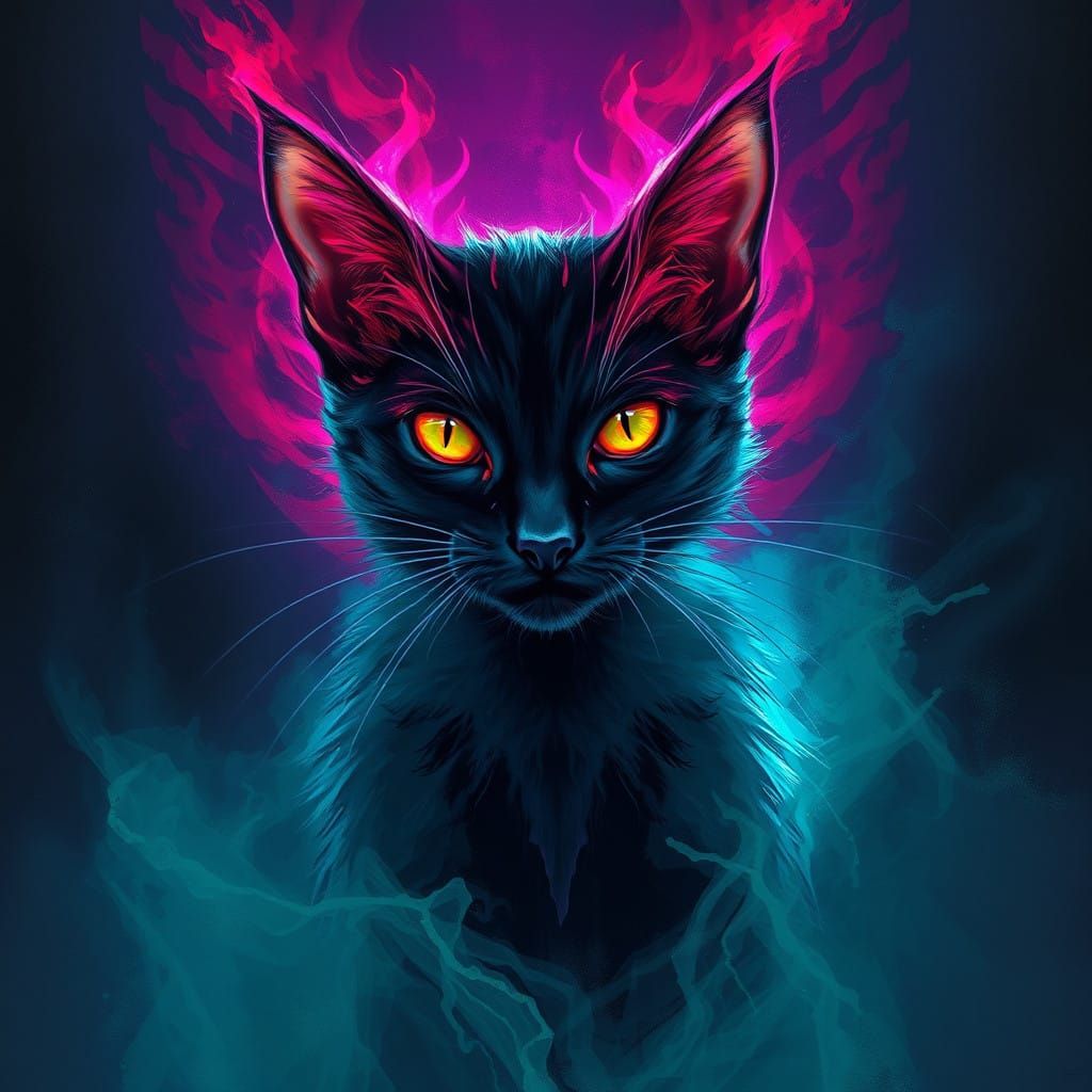 Ethereal Black Cat Illuminated by Dark Mystic Light
