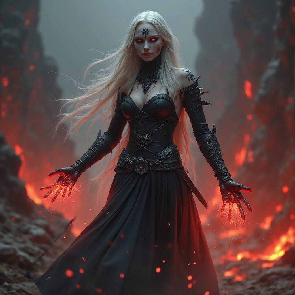 Dark Fantasy Sorceress in Crimson Daedric Armor