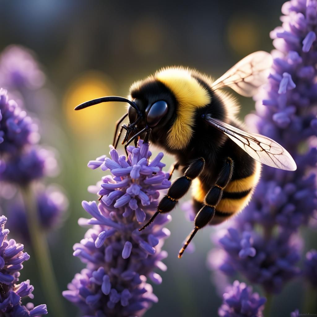 Bumble Bee on Lavender, Close-up Photography