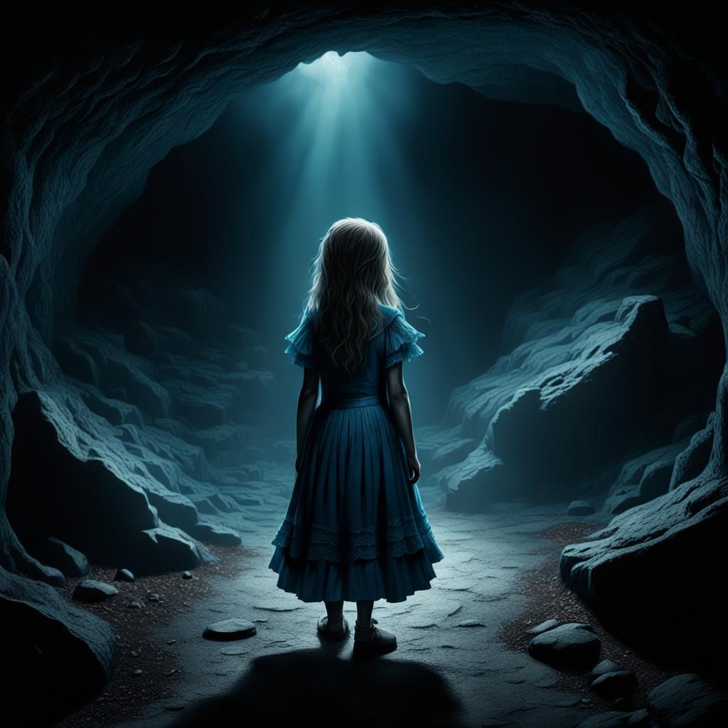 Little Girl in a Dark Cave: Dark Fantasy Illustration