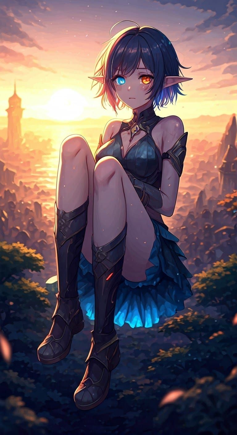 Ethereal Fantasy Warrior Maiden with Glowing Heterochromatic...