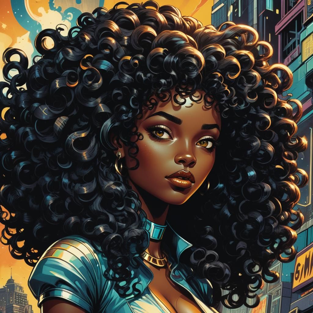 Retro Comic Book Portrait of a Black Girl