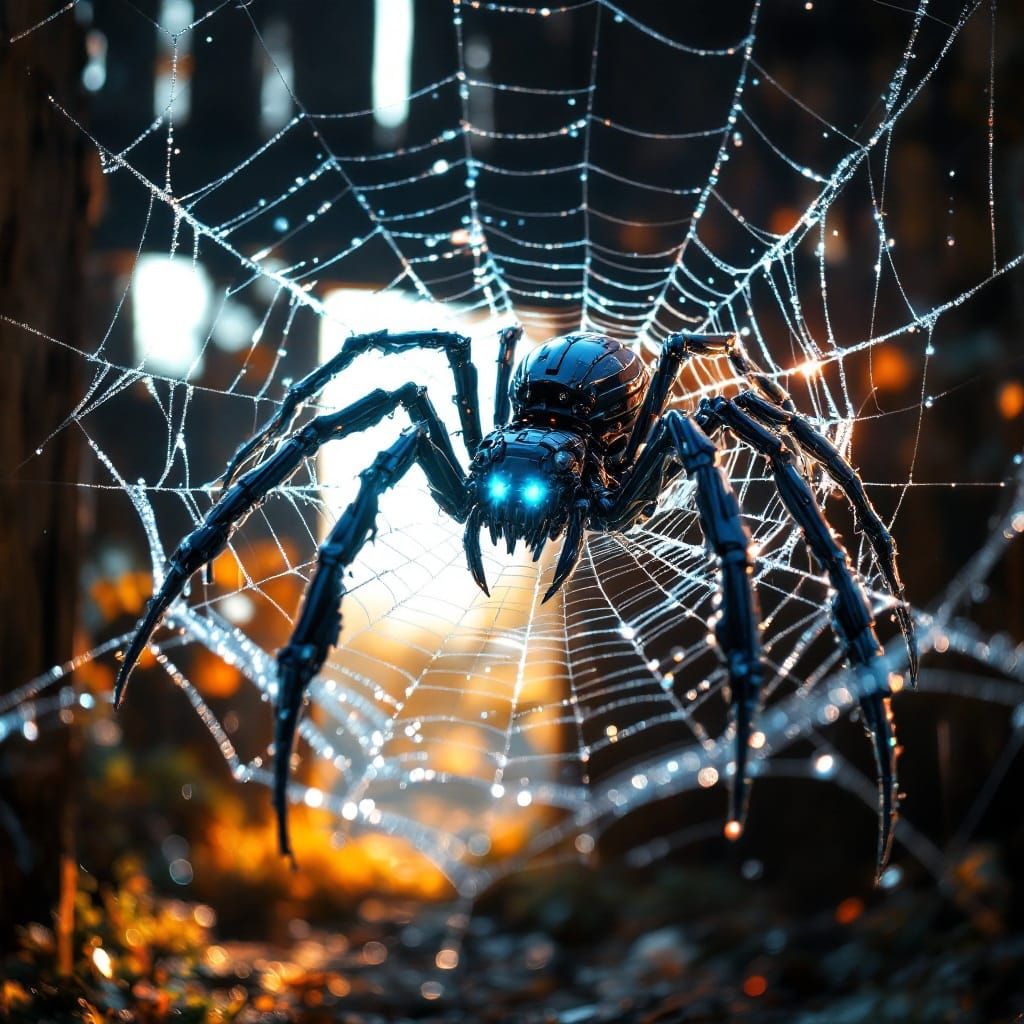 Cybernetic Spider Web at Dawn: Matte Painting