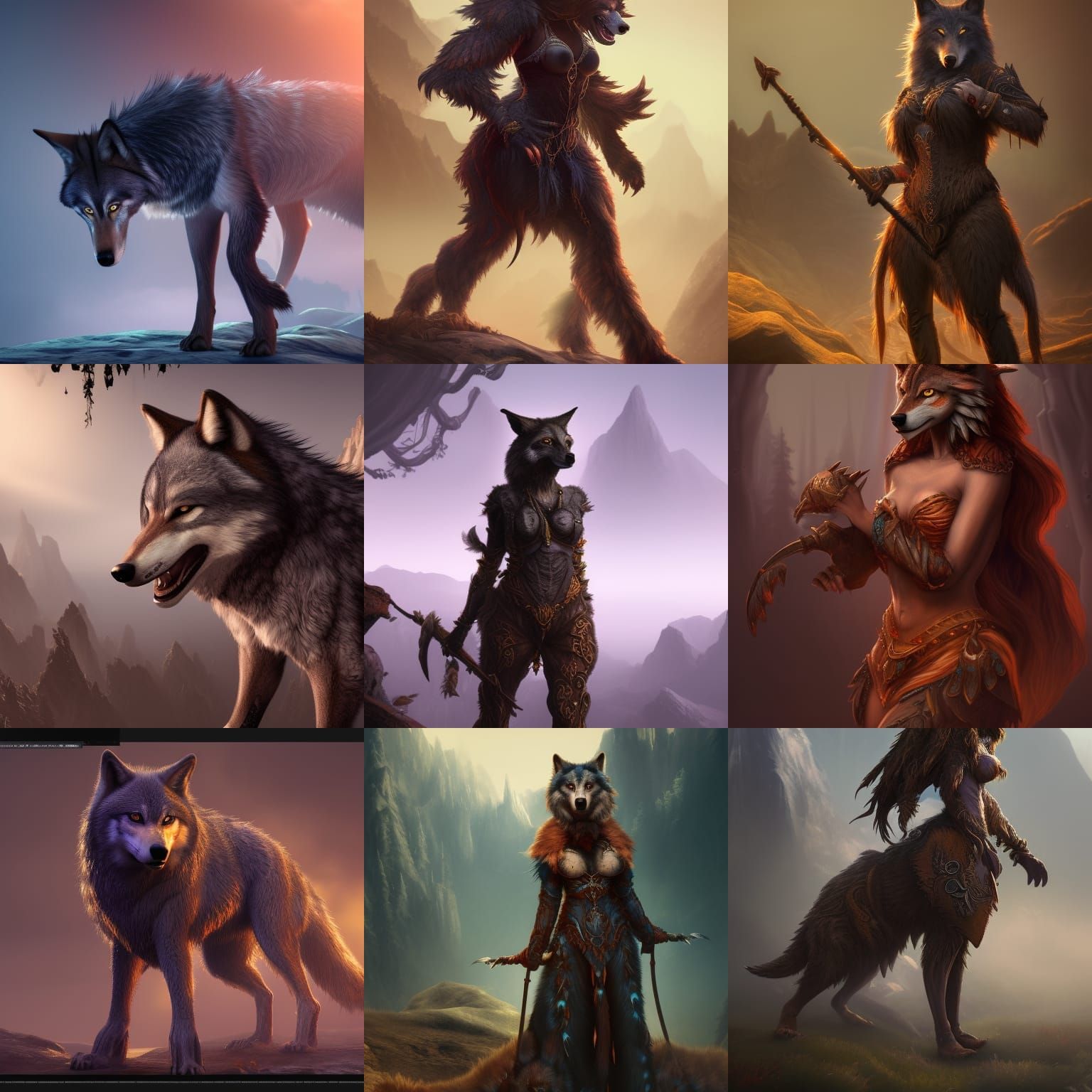 Woman in Wolf Costume: Detailed Fantasy Art