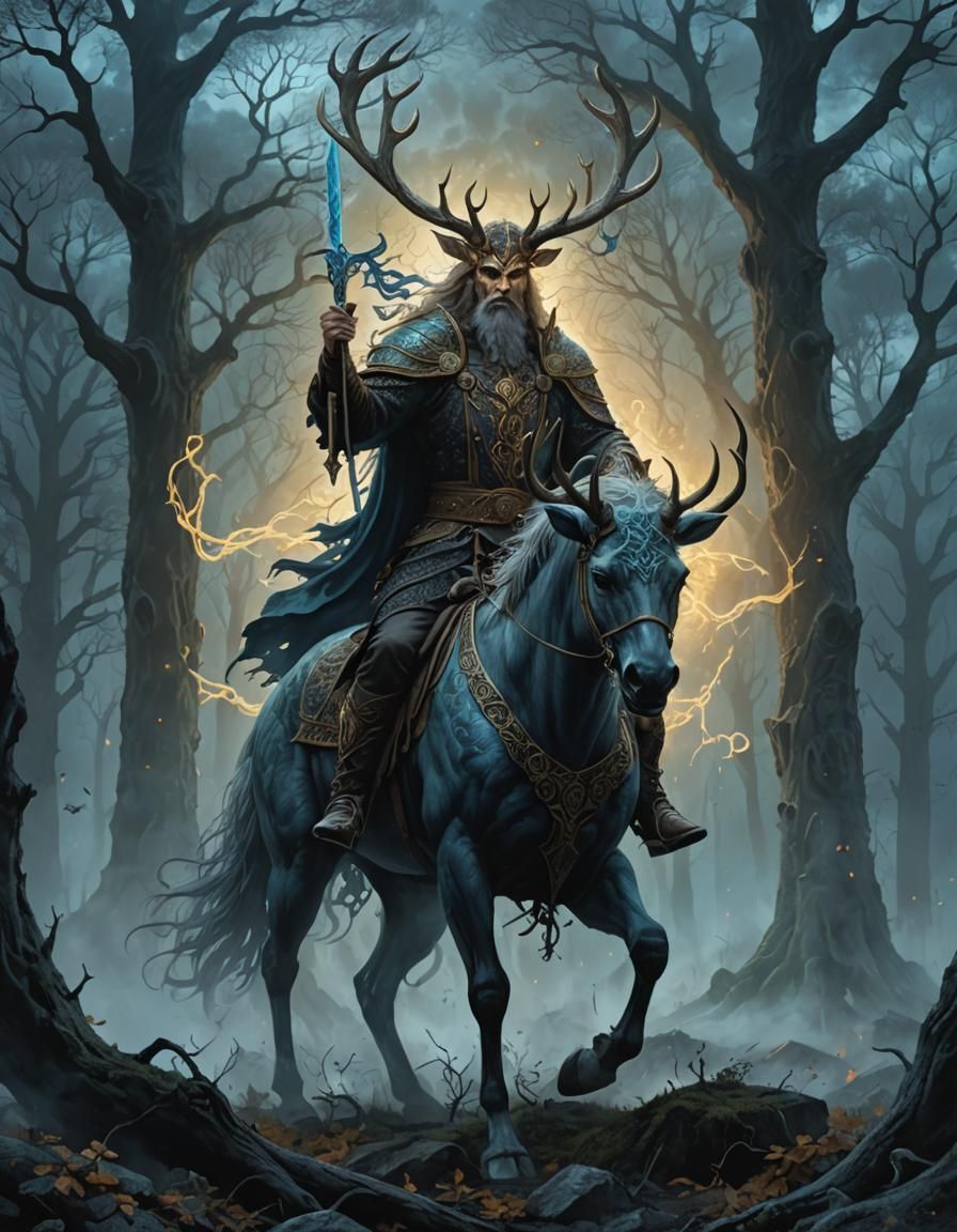 Majestic God King on Horseback in Graveyard