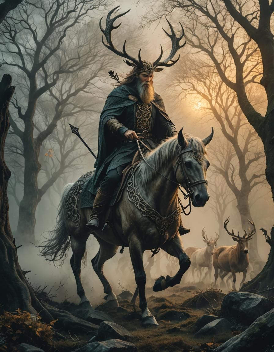 Arawn Rides Through Graveyard in Celtic Fantasy Art