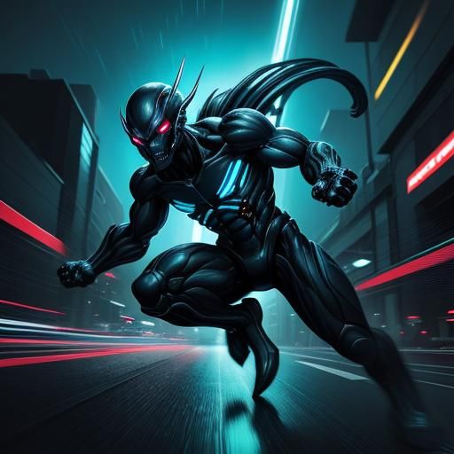 Alien Freerunner in Manga Style Cityscape