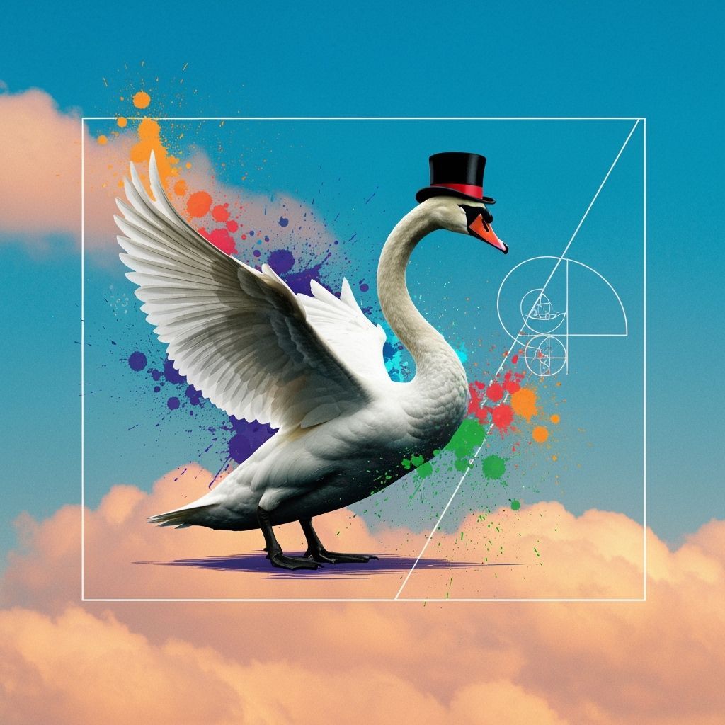 Swan in a top hat takes to the skies
