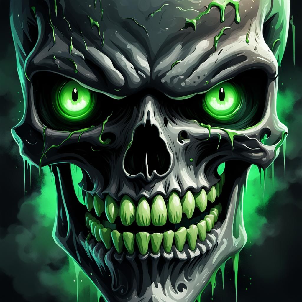 Skull with Glowing Eyes in Gothic Horror Style