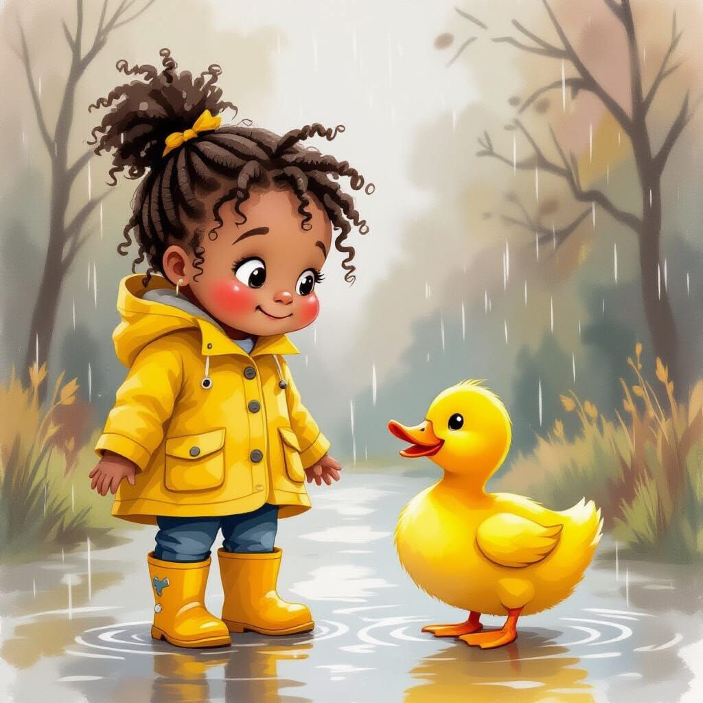 Smiling Child with Yellow Duck, Watercolor Style