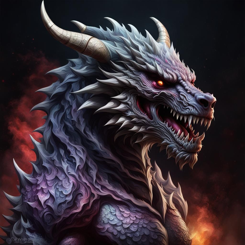 Ornate Zombie Dragon Bear Portrait in Detailed Universe