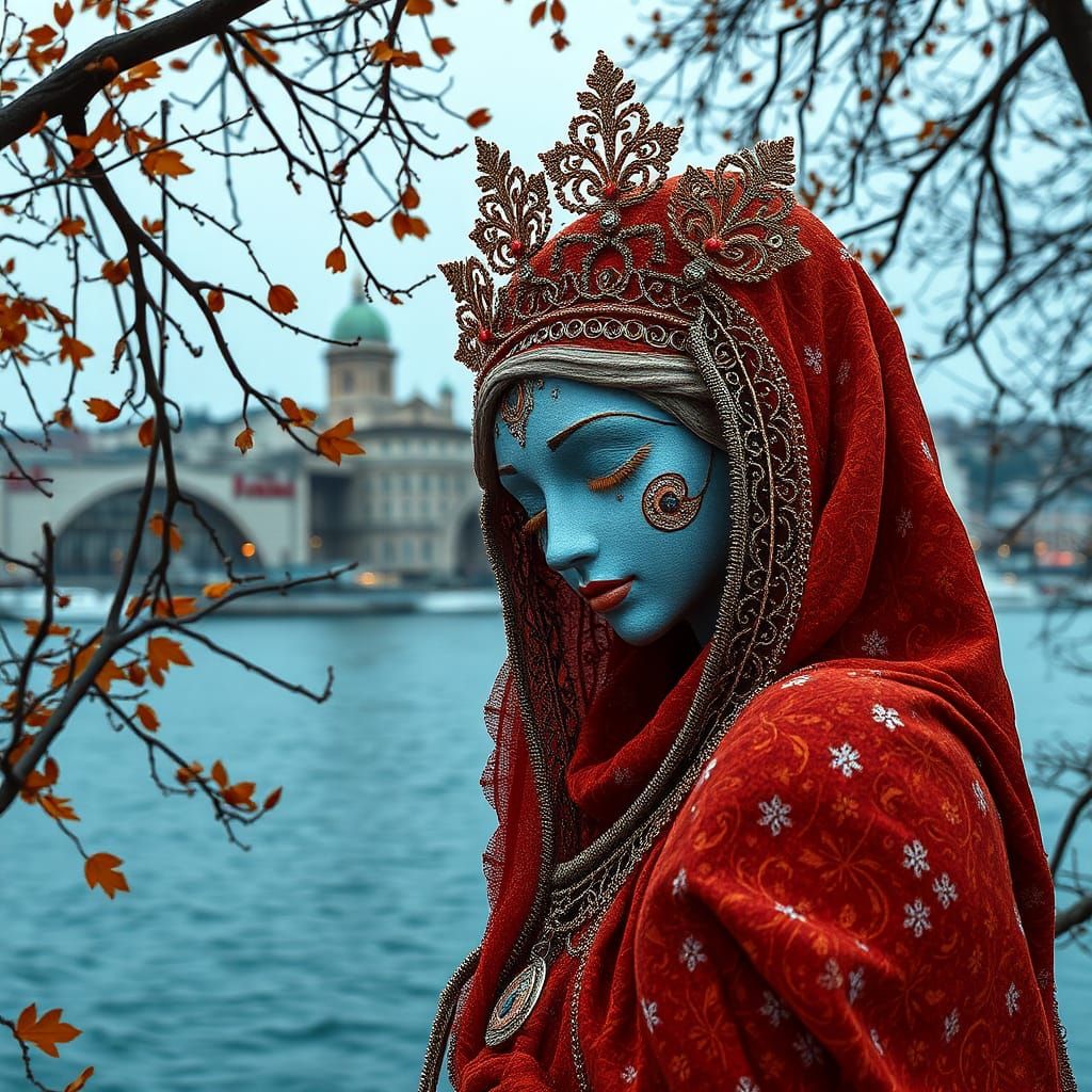 Filigree Harlequin Duende Sculpture in Autumn Palette