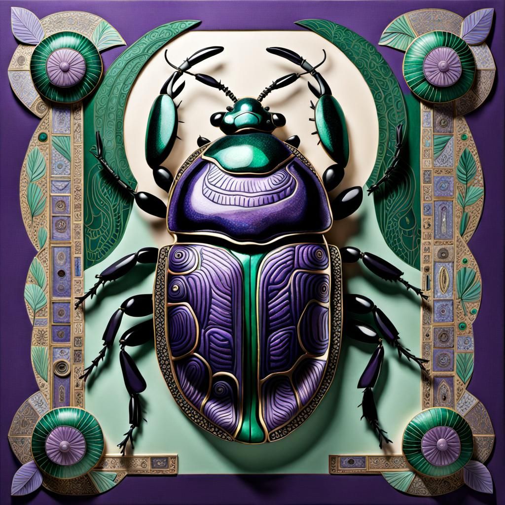 Whimsical Scarab Beetle Poster Art in 3D
