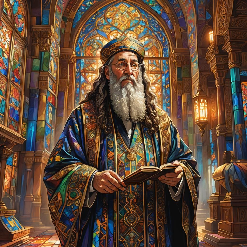 Jewish Rabbi Teaching Torah in Majestic Synagogue