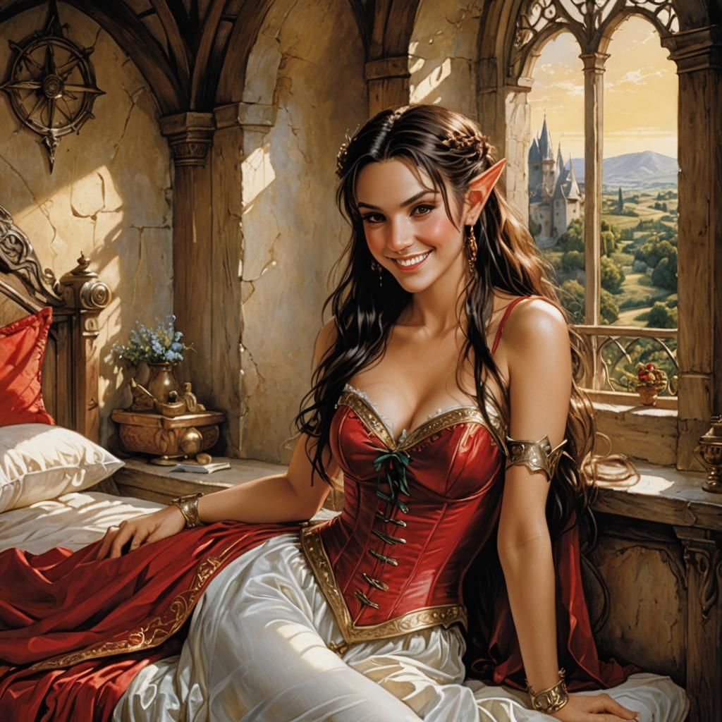 Beautiful Elf Portrait in Medieval Setting