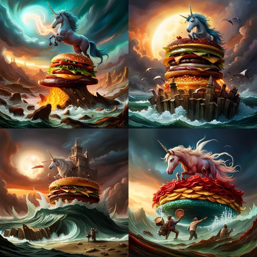 Unicorn on Hamburger: Maximalist Concept Art