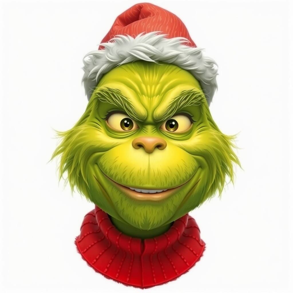 The Grinch Smiles in 3D Emoji Style