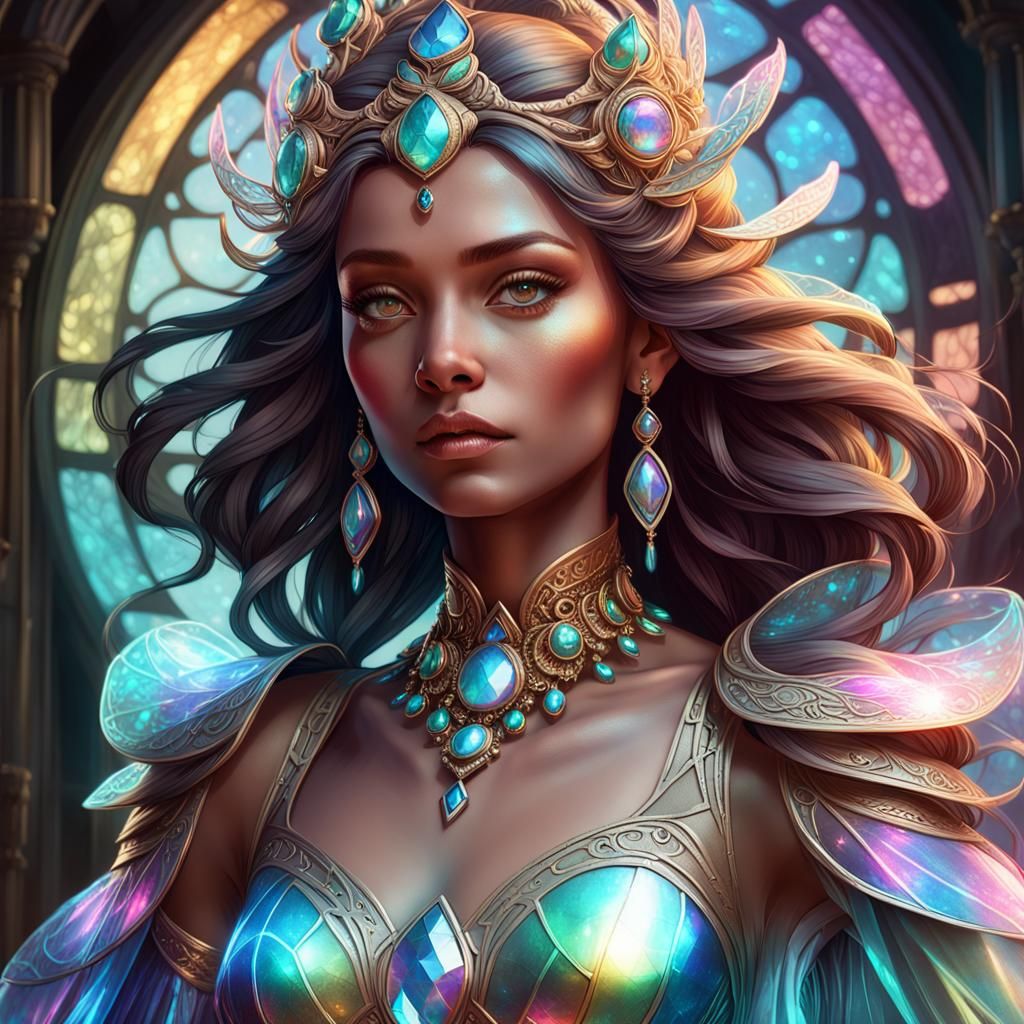 Iridescent Goddess in High Fantasy Gown