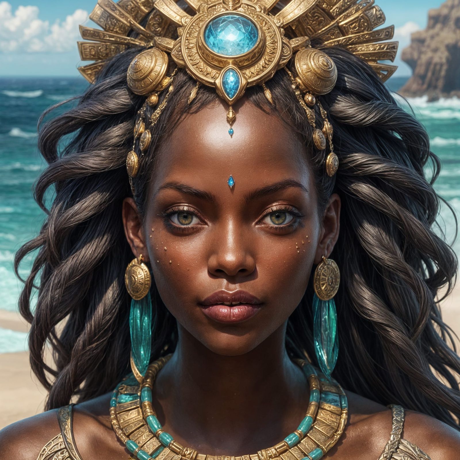 African Sea Queen Portrait in Digital Art Style