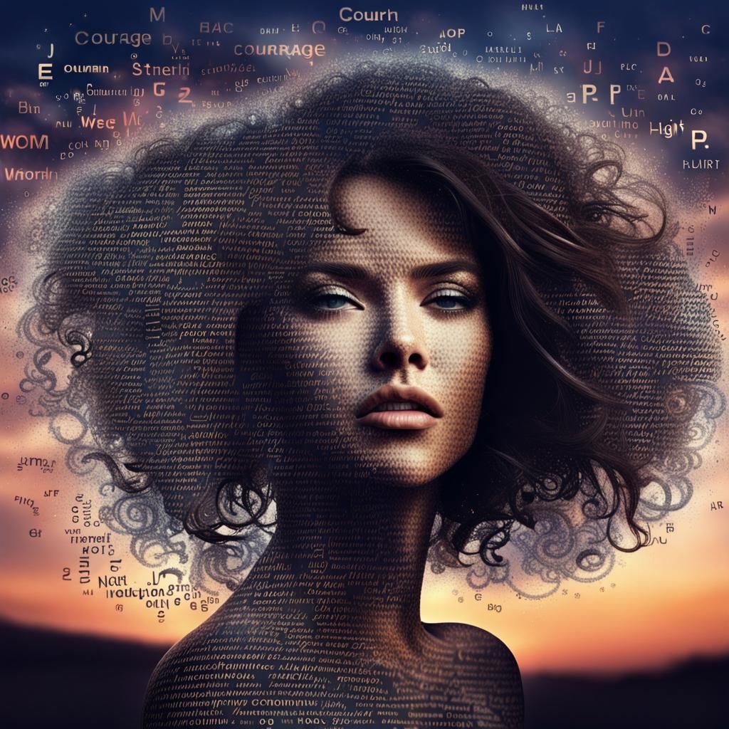 Luminous Word Art: Woman's Face in Letters