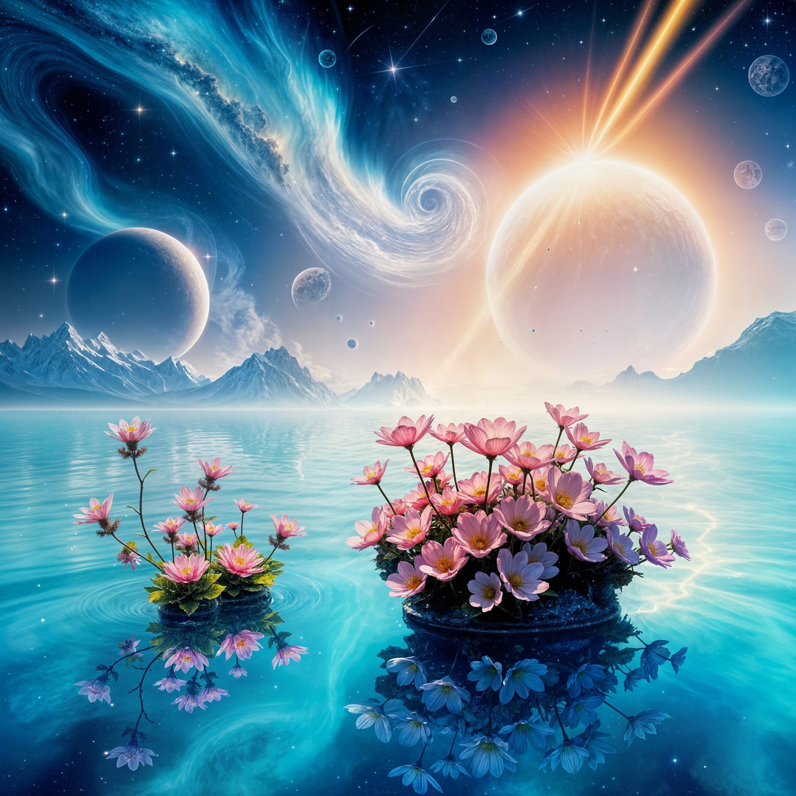 Dreamy Alien Garden on a Glowing Binary Star Exoplanet