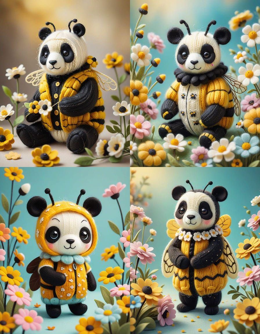 Adorable Knit Bumblebee in Panda Costume