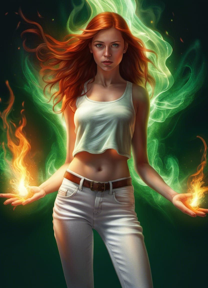Hyperrealistic Girl with Magical Green Fire