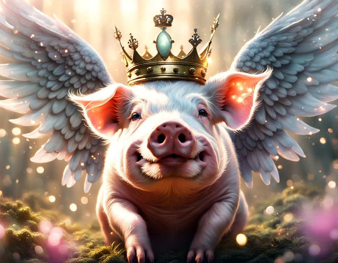 Adorable Winged Pig with Crown: Magical Splash Art
