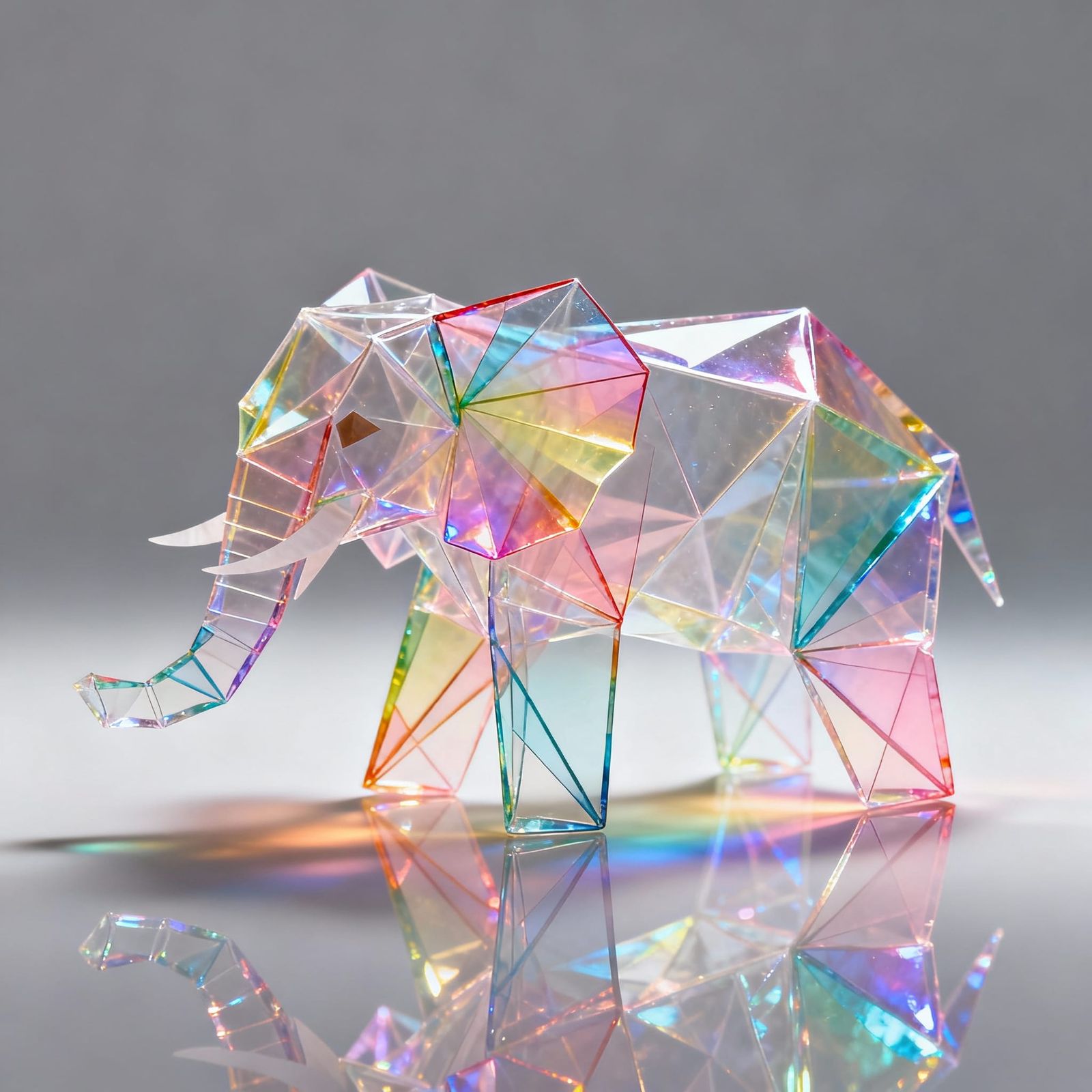 Origami Elephant Sculpture in Rainbow Cellophane