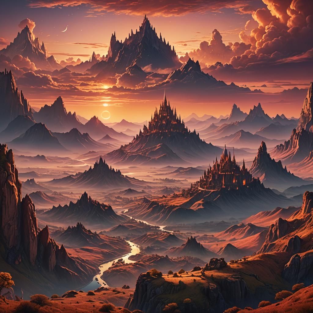 Breathtaking Sunset Over an Alien Landscape