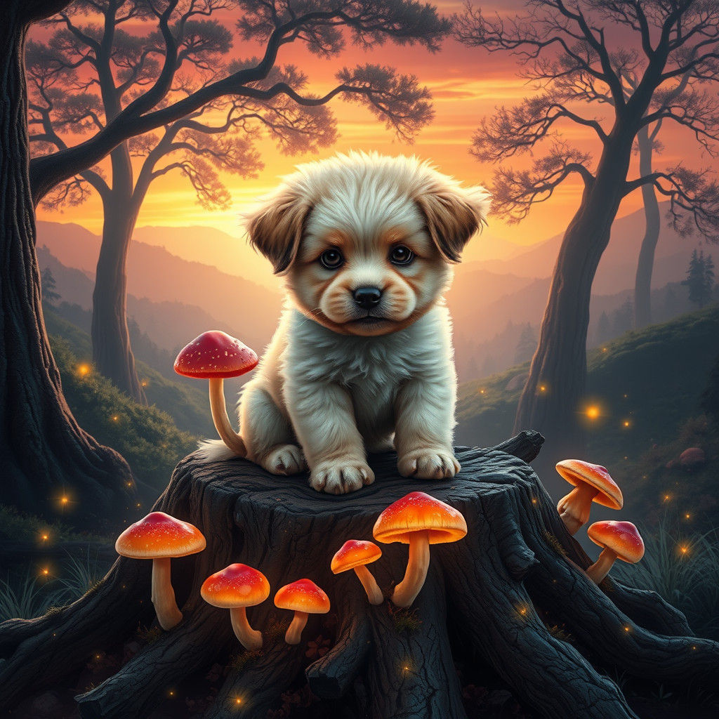 Fluffy Puppy in a Mystical Forest: Matte Painting