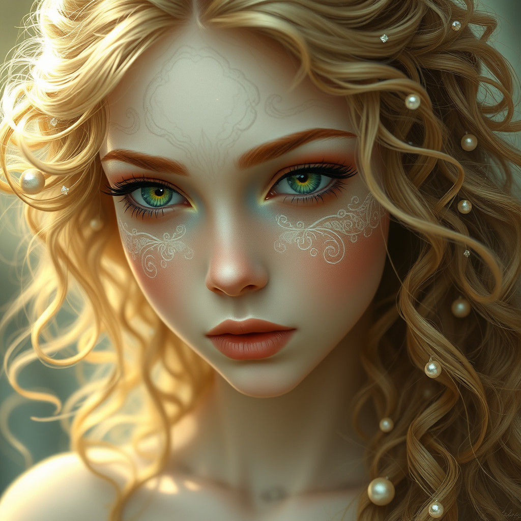 Ethereal Faerie with Silver Tattoos and Emerald Eyes