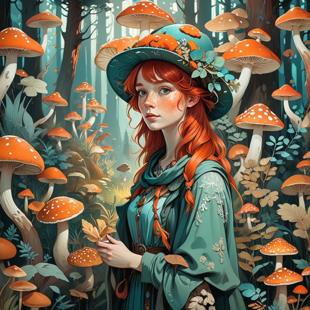 Whimsical Forest Illustration in Art Nouveau Style